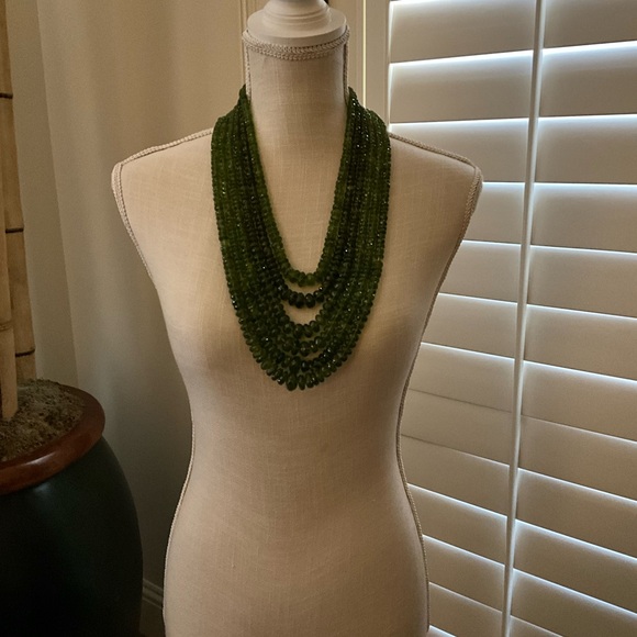 Multi-Strand Peridot necklace with 18KT Gold clasp with diamond accents. - Picture 2 of 8